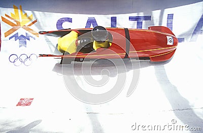 Bobsled exhibit at 2002 Winter Olympics, Salt Lake City, UT Editorial Stock Photo