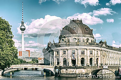 Bode Museum Island, Bodemuseum, Museumsinsel and TV Tower on Alexanderplatz, Berlin, Germany Editorial Stock Photo