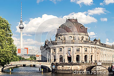 Bode Museum Island, Bodemuseum, Museumsinsel and TV Tower on Alexanderplatz, Berlin, Germany Stock Photo