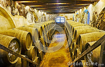 Bodega Solera 1847 of Tio Pepe winery, Jerez, Spain Editorial Stock Photo