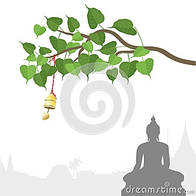 Bodhi tree with Golden bell of thai tradition, Visakha Puja Day Vector Illustration