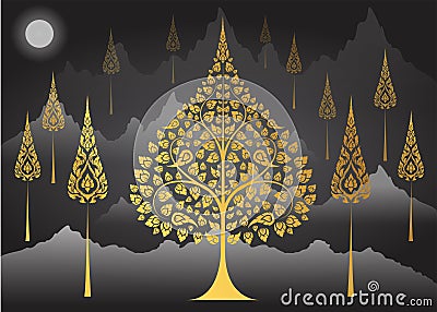 Bodhi Tree thai tradition on Mountain background Vector Illustration