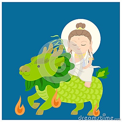 Bodhisattva and auspicious animal. Vector Illustration Vector Illustration