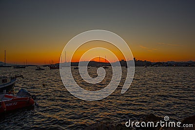 BODRUM, TURKEY: Landscape with a view of the ancient Fortress in Bodrum at sunset. Editorial Stock Photo