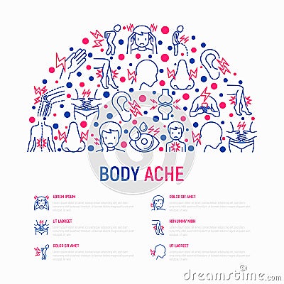 Body aches concept in half circle Vector Illustration