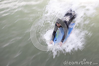 A body boarder in motion on the ocean Editorial Stock Photo