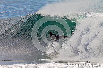 Body Boarding Riding Hollow Wave Editorial Stock Photo