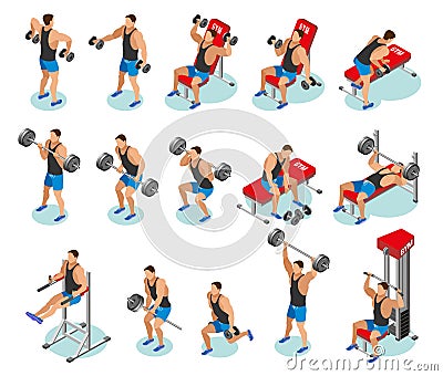 Body Building Isometric Icons Vector Illustration