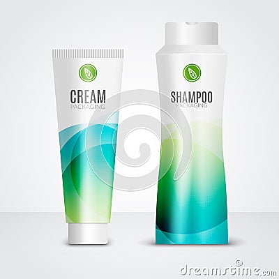 Body care cosmetics designs tubes template. Packaging templates of cream, gel and shampoo Vector Illustration