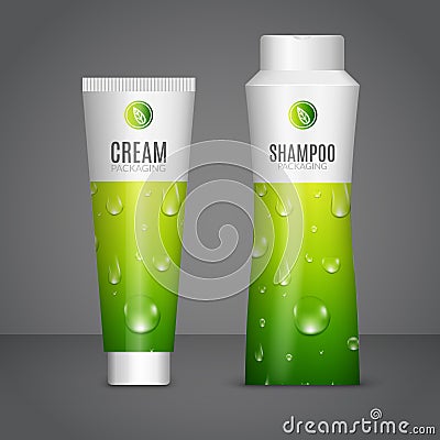 Body care cosmetics designs tubes template. Packaging templates of cream, gel and shampoo Vector Illustration