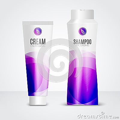 Body care cosmetics designs tubes template. Packaging templates of cream, gel and shampoo Vector Illustration