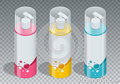 Body care professional series cosmetic brand concept. Tube gel, soap bottle, shampoo packaging. Body care vector Vector Illustration