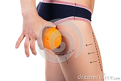 Body with cellulitis and orange fruit Stock Photo