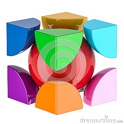 Body Centered Cubic Structure (BCC) or abstract colored logotype, 3D rendering Stock Photo