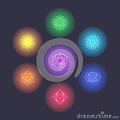 Body chakras energy symbols sacred vector set Vector Illustration