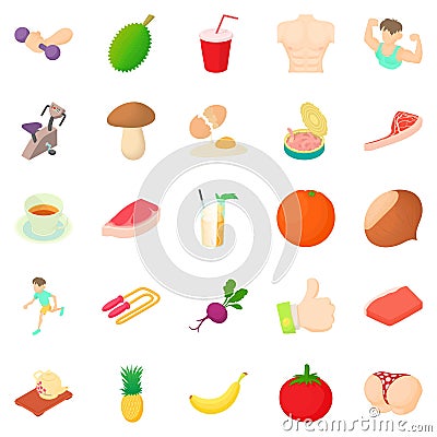 Body check icons set, cartoon style Vector Illustration