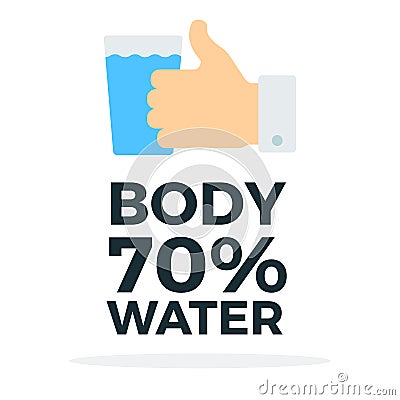 Body consists of seventy percent water vector flat material design isolated object on white background. Vector Illustration