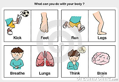 Body function kick, run, breathe, think - part of body concept Vector Illustration