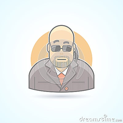 Body guard, security, bouncer, secret service agent icon. Avatar and person illustration. Vector Illustration