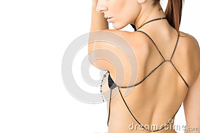 Body Jewelry on Woman's Back Stock Photo