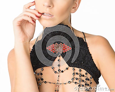 Body Jewelry on Woman's Chest Stock Photo