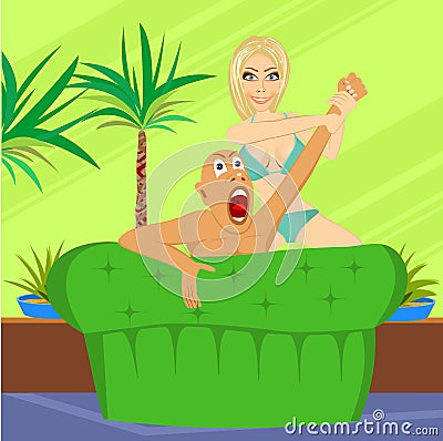 Body massage female to male Vector Illustration