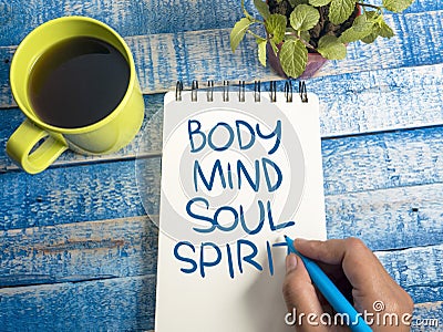 Body Mind Soul Spirit, Motivational Words Quotes Concept Stock Photo