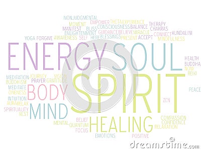 Body Mind Soul Spirit - word cloud Stock Photo