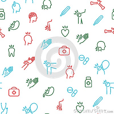 Body Pain and Injury Seamless Pattern Background. Vector Vector Illustration