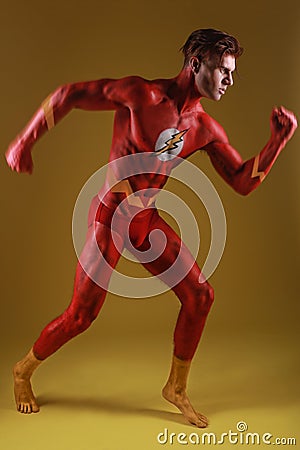 Body Painted Man as Fantasy Generic Superhero Stock Photo