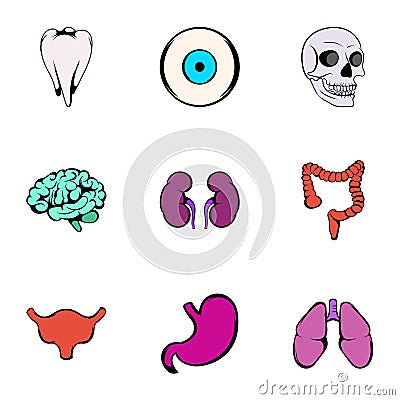 Body parts icons set, cartoon style Vector Illustration