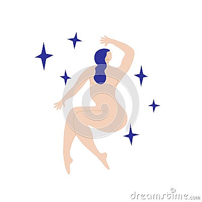 Body positive concept with beautiful overweight girl. Vector Illustration