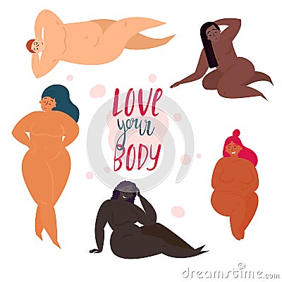 Body positive half naked women. Love your body Vector Illustration