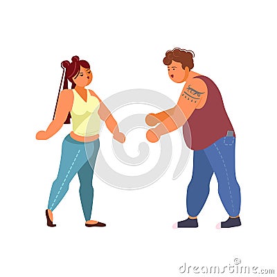 Body positive. Plus size girls and boy dancing Vector Illustration