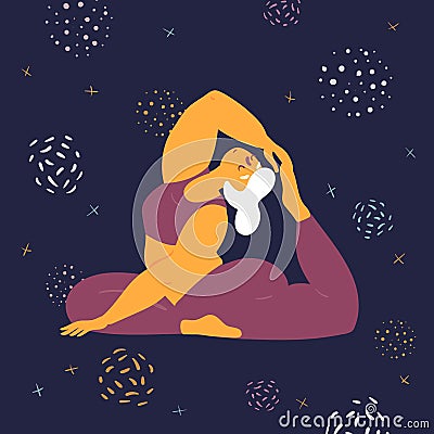 Body positive woman makes asana in the space Stock Photo