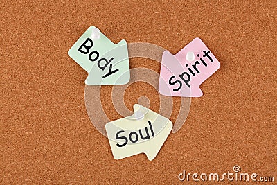 Body Spirit Soul written on reminder notes Stock Photo