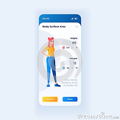 Body surface area calculation smartphone interface vector template Vector Illustration