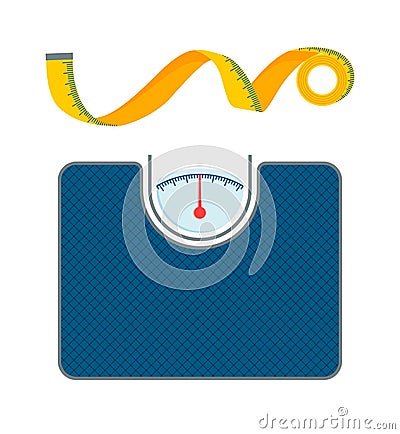Body Weight scales and Measurement Tape Patterns Vector Illustration