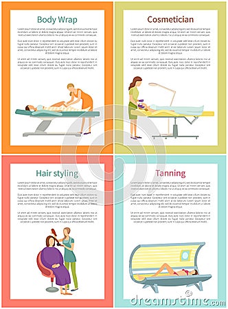 Body Wrap and Cosmetician Procedure Posters Vector Vector Illustration