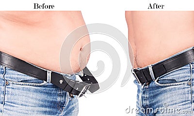 Before and After Body Young Man Fat Belly Stock Photo