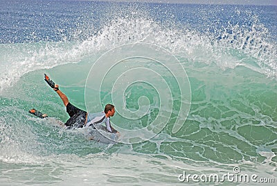 Bodyboarder in a gnarly wave at Laguna Beach, CA. Editorial Stock Photo