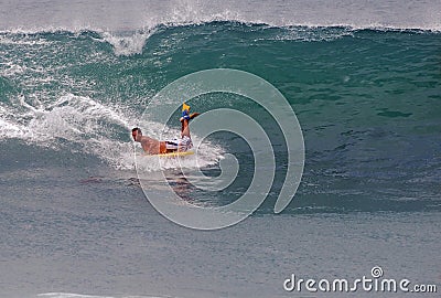 Bodyboarder riding a wave at Laguna Beach, California. Editorial Stock Photo