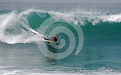 Bodyboarder in a wave at Laguna Beach, CA. Editorial Stock Photo