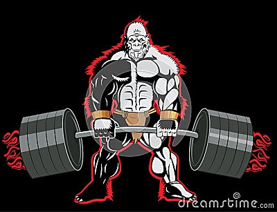 Bodybuilder Ape Mascot Character With A Barbell In His Hands. Cartoon ...