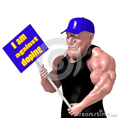 Bodybuilder holding a poster. Caricature Stock Photo