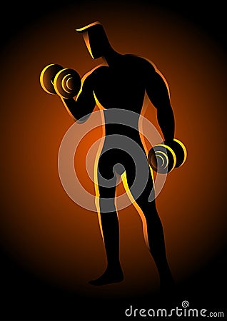 Bodybuilder lifting dumbbells Vector Illustration