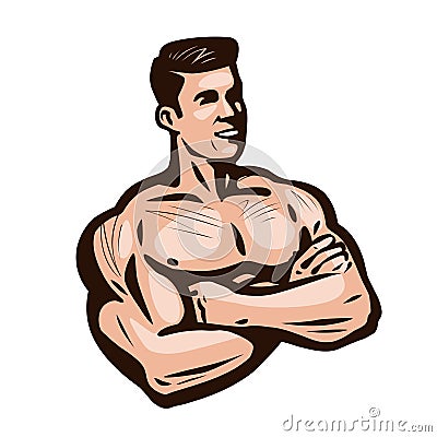 Bodybuilder man, vector illustration. Gym, sports club logo Vector Illustration
