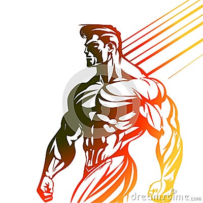 Bodybuilder muscle man, fitness posing. Colored, Isolated Stock Photo