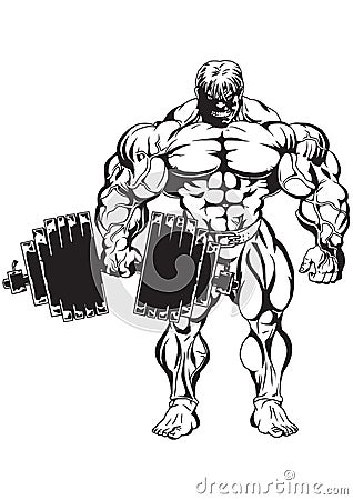 super muscular bodybuilder with heavy weight dumbbells Vector Illustration