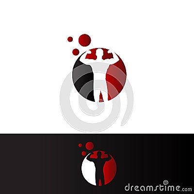 Bodybuilder in red cirle negative space Logo Template. Vector Illustration